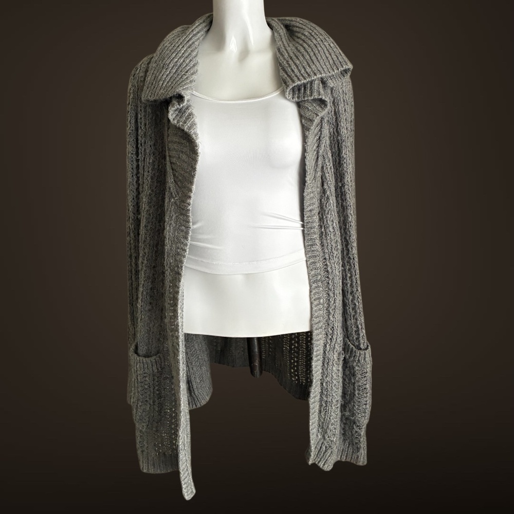 Women's Lucky Brand Grey Knit Cardigan Sweater, Pockets, Soft Wool Blend, Size S